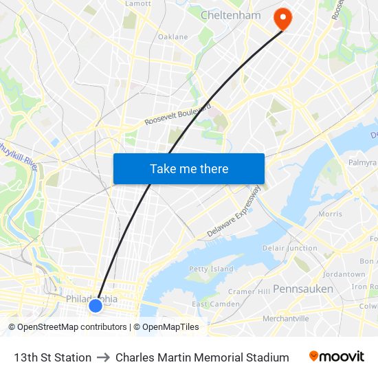 13th St Station to Charles Martin Memorial Stadium map
