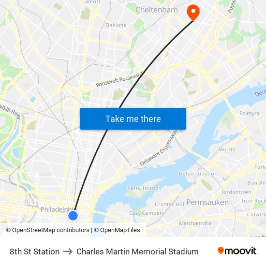 8th St Station to Charles Martin Memorial Stadium map