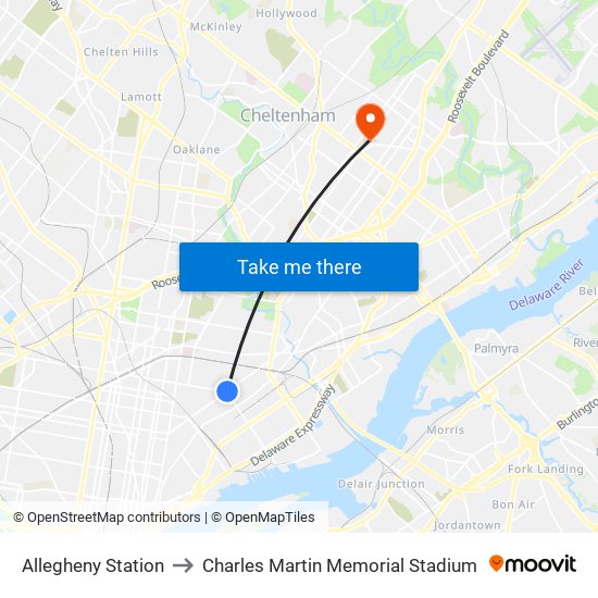 Allegheny Station to Charles Martin Memorial Stadium map
