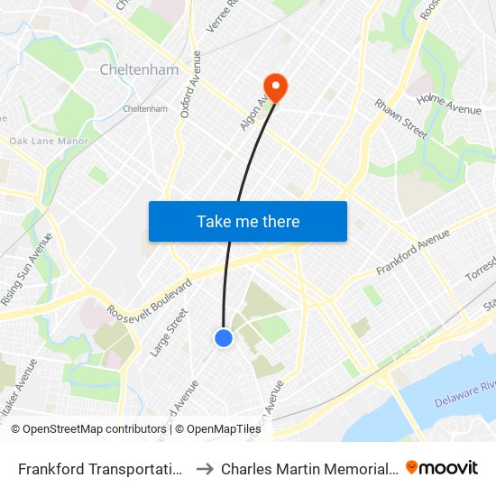 Frankford Transportation Center to Charles Martin Memorial Stadium map