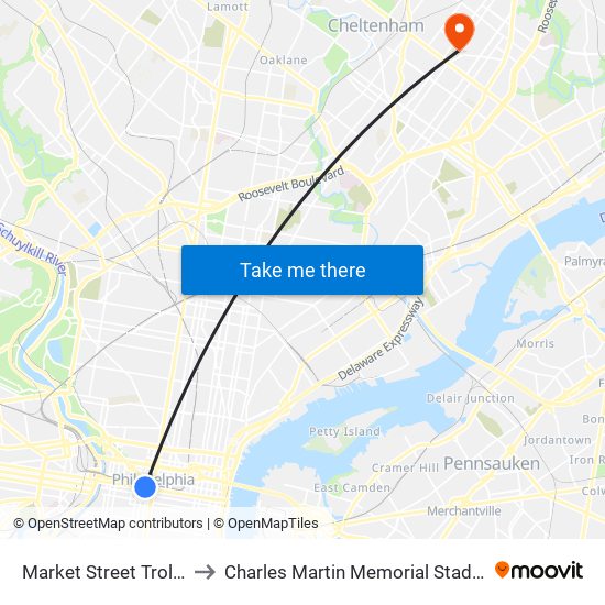 Market Street Trolley to Charles Martin Memorial Stadium map