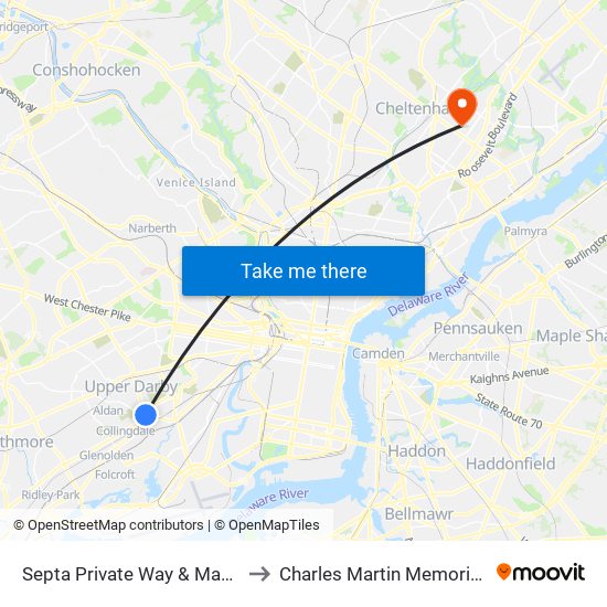 Septa Private Way & Macdade Blvd to Charles Martin Memorial Stadium map