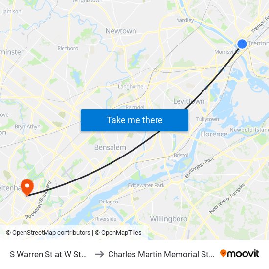 S Warren St at W State St to Charles Martin Memorial Stadium map