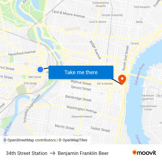 34th Street Station to Benjamin Franklin Beer map