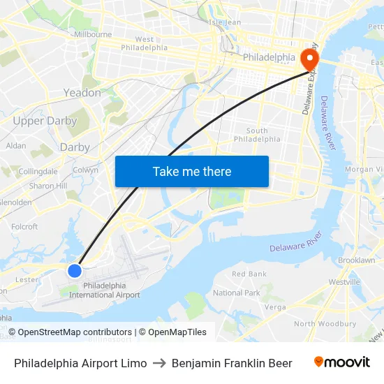 Philadelphia Airport Limo to Benjamin Franklin Beer map