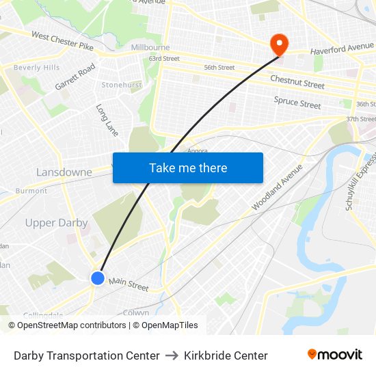 Darby Transportation Center to Kirkbride Center map