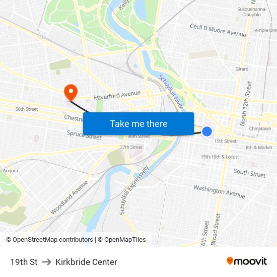 19th St to Kirkbride Center map