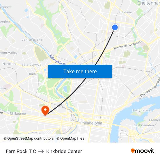 Fern Rock T C to Kirkbride Center map