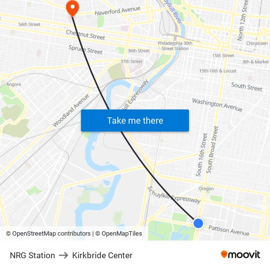 NRG Station to Kirkbride Center map