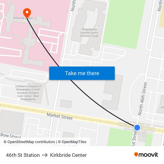 46th St Station to Kirkbride Center map