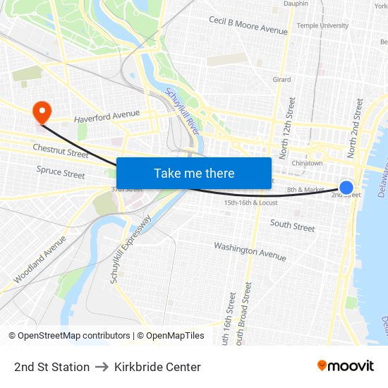 2nd St Station to Kirkbride Center map