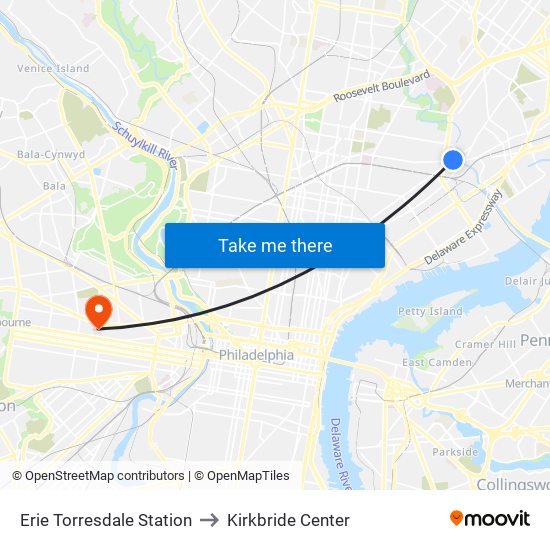 Erie Torresdale Station to Kirkbride Center map