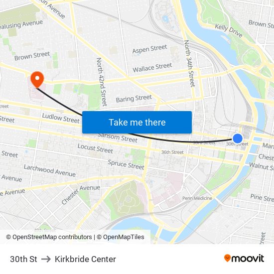 30th St to Kirkbride Center map