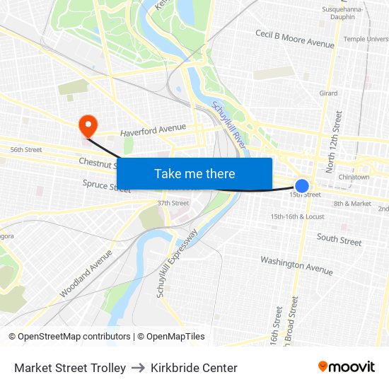 Market Street Trolley to Kirkbride Center map