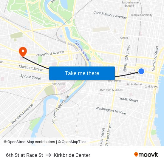 6th St at Race St to Kirkbride Center map