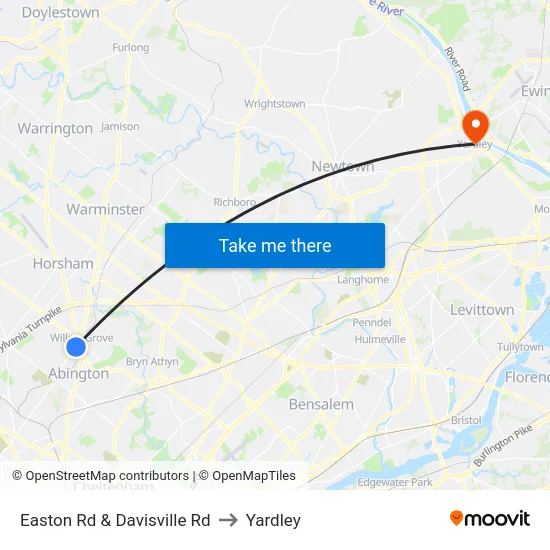 Easton Rd & Davisville Rd to Yardley map