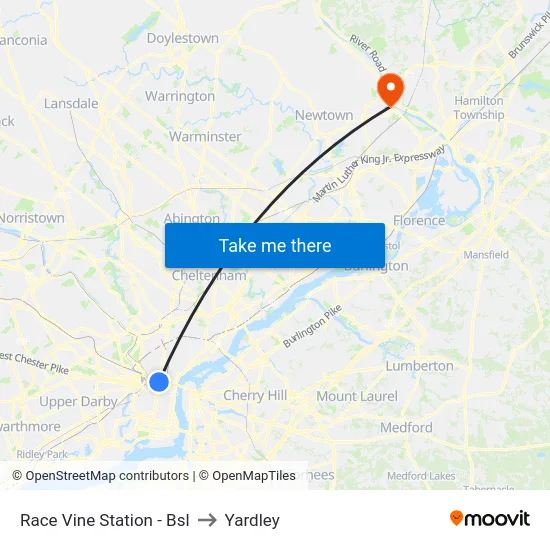 Race Vine Station - Bsl to Yardley map