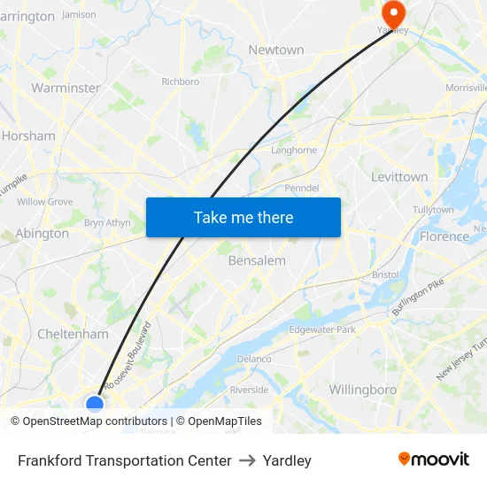 Frankford Transportation Center to Yardley map