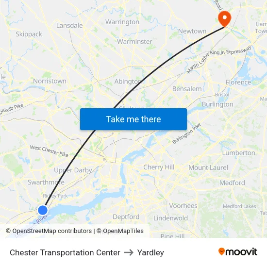 Chester Transportation Center to Yardley map