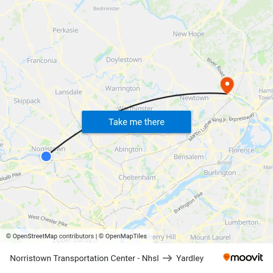 Norristown Transportation Center - Nhsl to Yardley map