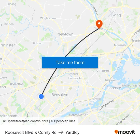 Roosevelt Blvd & Comly Rd to Yardley map