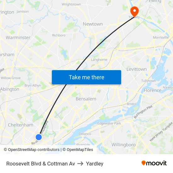 Roosevelt Blvd & Cottman Av to Yardley map