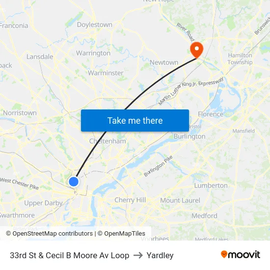33rd St & Cecil B Moore Av Loop to Yardley map