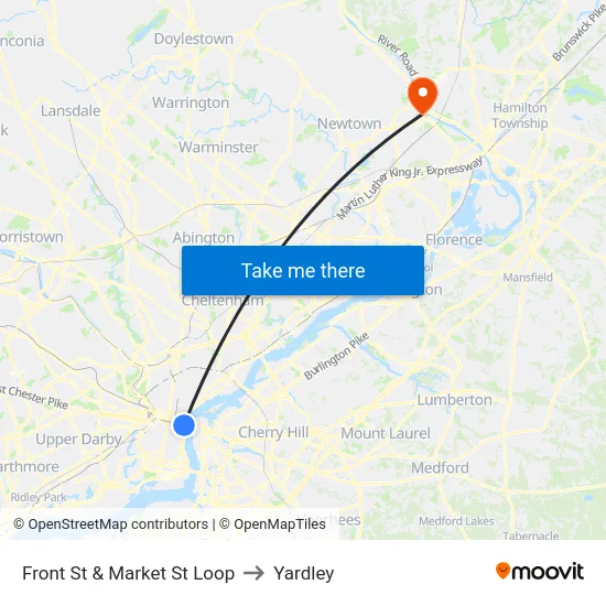 Front St & Market St Loop to Yardley map