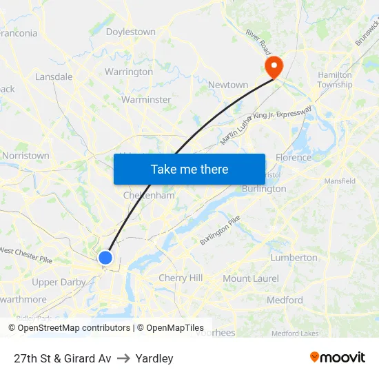 27th St & Girard Av to Yardley map