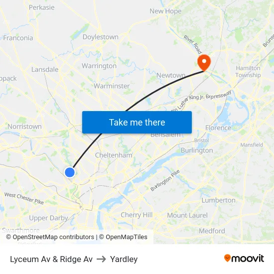 Lyceum Av & Ridge Av to Yardley map
