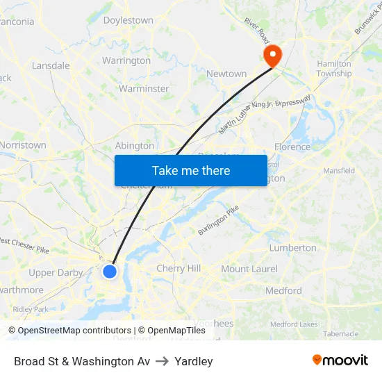 Broad St & Washington Av to Yardley map