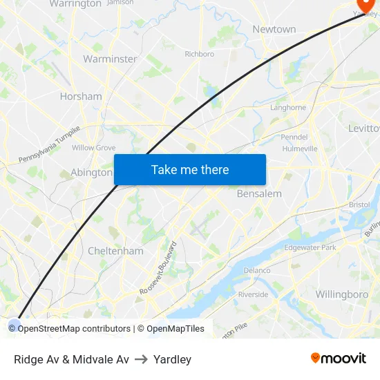 Ridge Av & Midvale Av to Yardley map