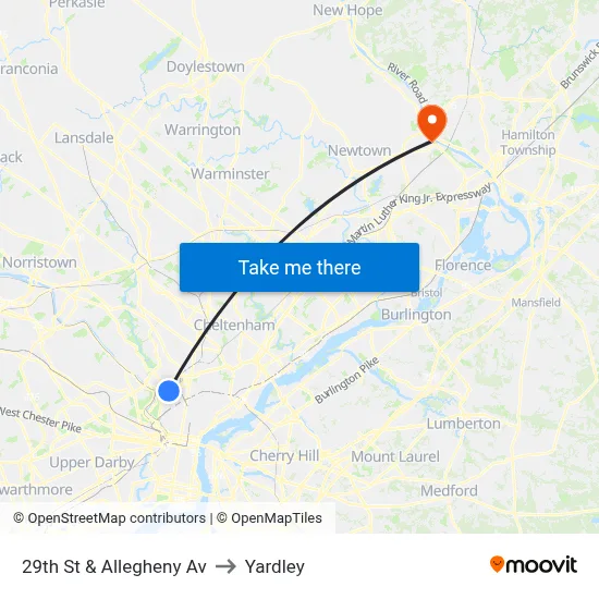 29th St & Allegheny Av to Yardley map