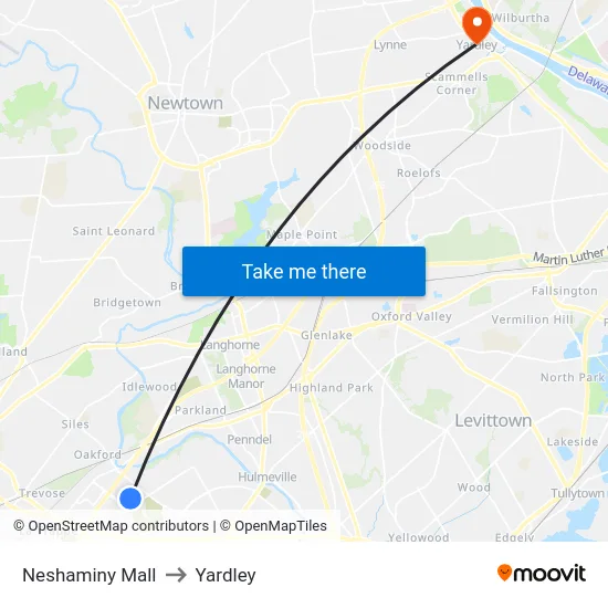 Neshaminy Mall to Yardley map