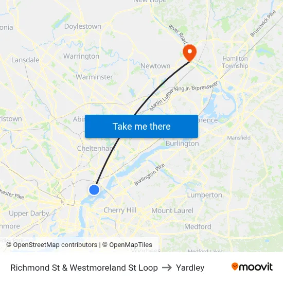 Richmond St & Westmoreland St Loop to Yardley map