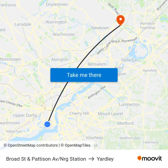 Broad St & Pattison Av/Nrg Station to Yardley map