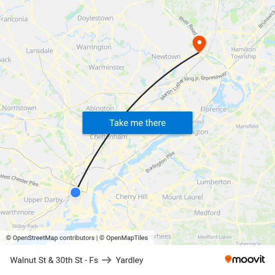 Walnut St & 30th St - Fs to Yardley map