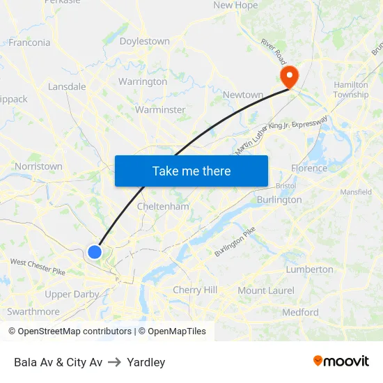 Bala Av & City Av to Yardley map