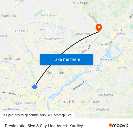 Presidential Blvd & City Line Av to Yardley map