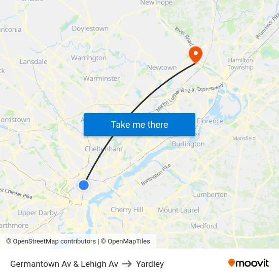 Germantown Av & Lehigh Av to Yardley map