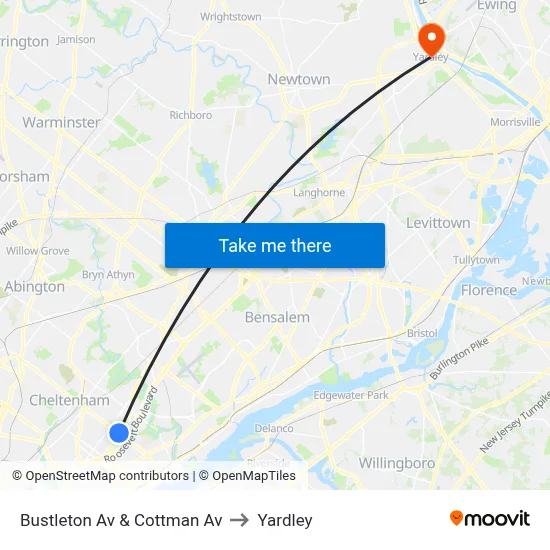 Bustleton Av & Cottman Av to Yardley map