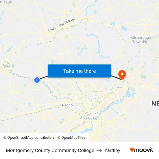 Montgomery County Community College to Yardley map
