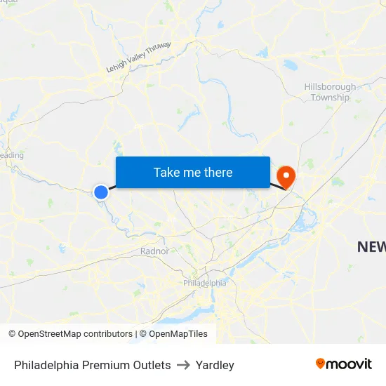 Philadelphia Premium Outlets to Yardley map
