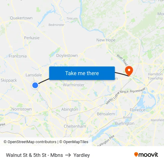 Walnut St & 5th St - Mbns to Yardley map