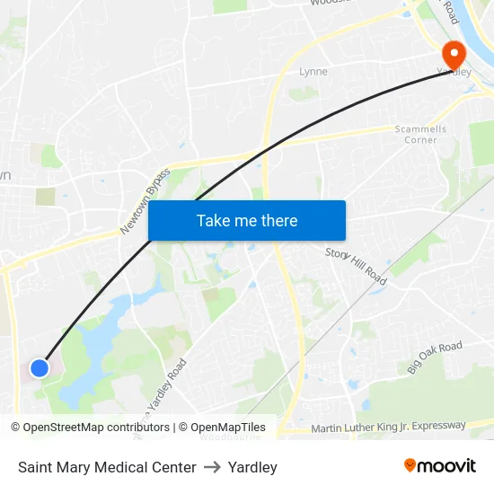Saint Mary Medical Center to Yardley map