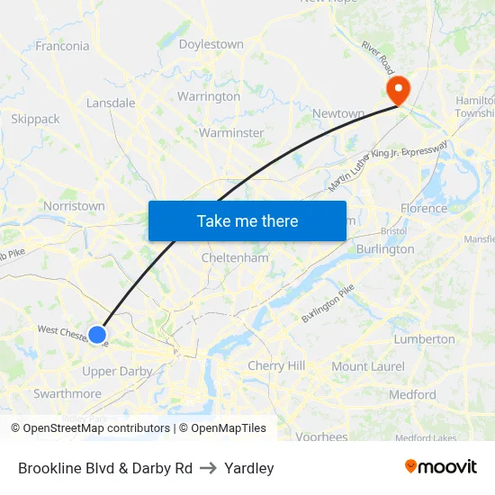 Brookline Blvd & Darby Rd to Yardley map