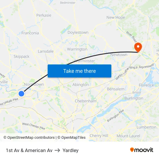 1st Av & American Av to Yardley map