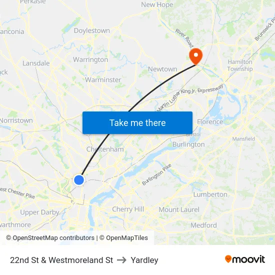 22nd St & Westmoreland St to Yardley map