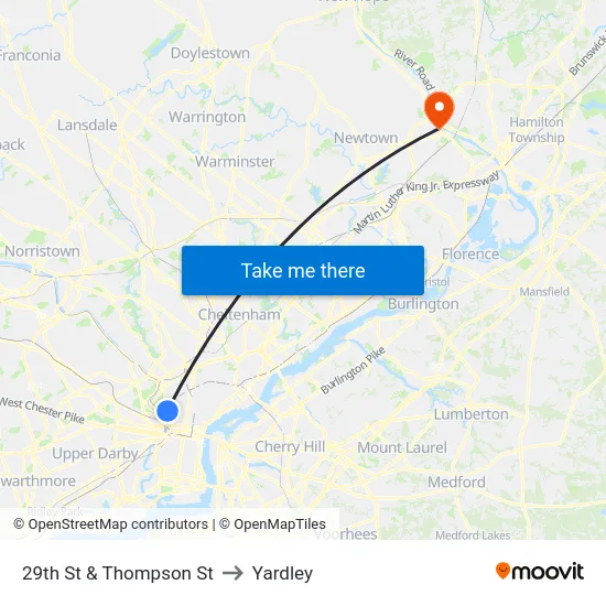 29th St & Thompson St to Yardley map