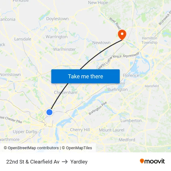 22nd St & Clearfield Av to Yardley map